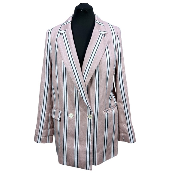 Free People Uptown Girl Striped Cotton Blazer In Rose Size Medium - Picture 2 of 14